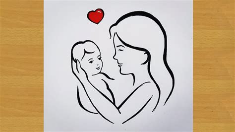 art how to draw a mother with a heart full of love and care