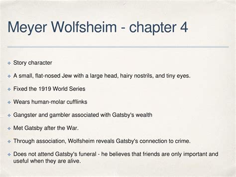 what role does meyer wolfsheim play in the novel